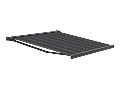 SUNFLECT® Terrasscherm op maat - Antraciet structuurlak (Ral 7016) en Antraciet-grijs gestreept 31509 Doek