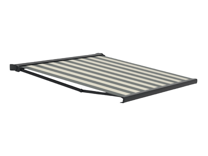 SUNFLECT® Terrasscherm op maat - Antraciet structuurlak (Ral 7016) en Crèmewit-grijs gestreept 31328 Doek