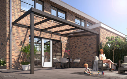 SUNFLECT® Comfortline - 12,06 meter breed in mat antracietgrijs met heldere polycarbonaat