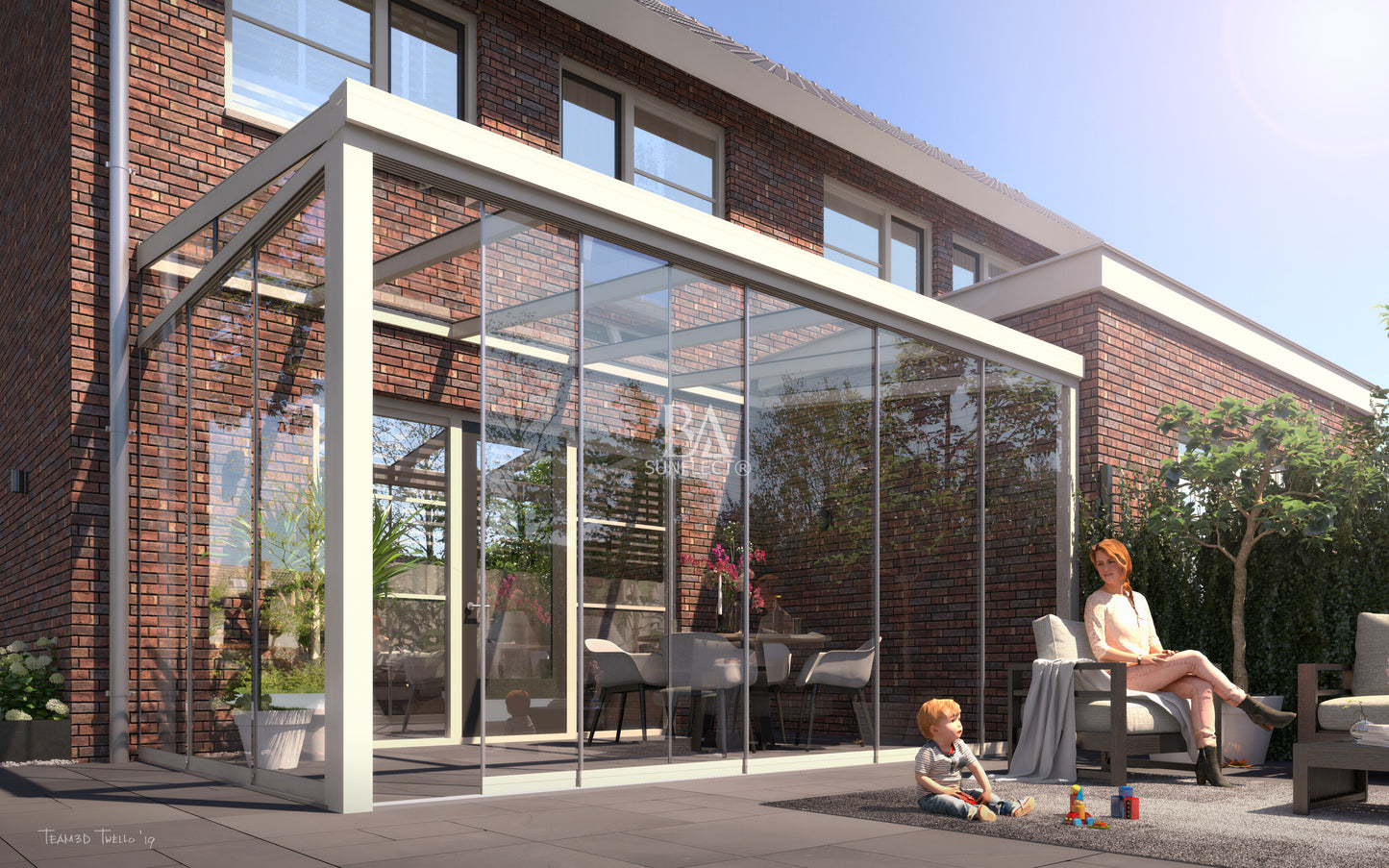 SUNFLECT® Comfortline - 4,06 meter breed in Crème (RAL 9001) met Gelaagd glas