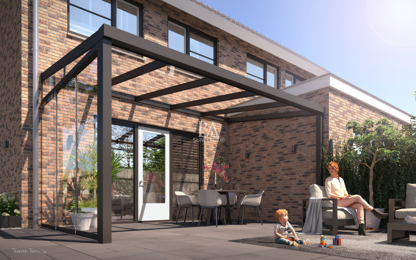 SUNFLECT® Comfortline - 5,06 meter breed in mat antracietgrijs met heldere polycarbonaat