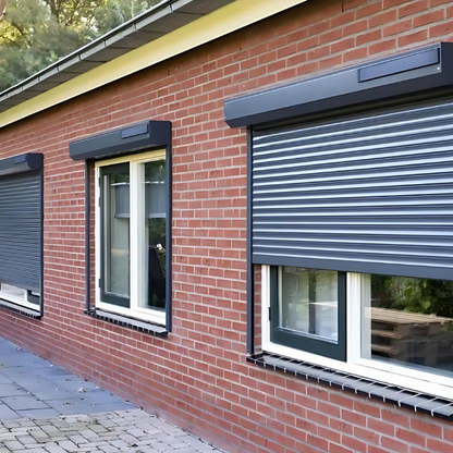 SUNFLECT® Solar Rolluik op maat - Antraciete 7016 Omkasting en Blauw 5011 Lamellen