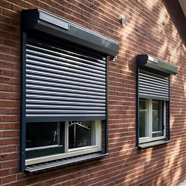 SUNFLECT® Solar Rolluik op maat - Grijze 7038 Omkasting en Blauw 5011 Lamellen