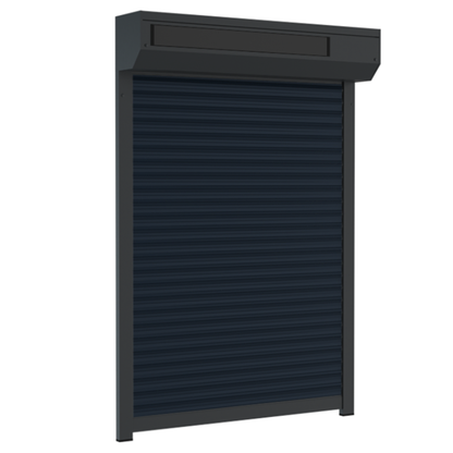 SUNFLECT® Solar Rolluik op maat - Antraciete 7016 Omkasting en Blauw 5011 Lamellen