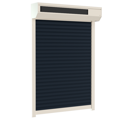 SUNFLECT® Solar Rolluik op maat - Crème witte 9001 Omkasting en Blauw 5011 Lamellen