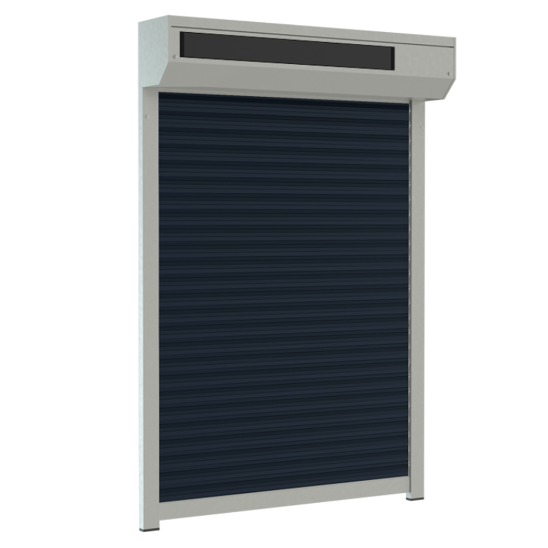 SUNFLECT® Solar Rolluik op maat - Grijze 7038 Omkasting en Blauw 5011 Lamellen