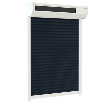 SUNFLECT® Solar Rolluik op maat - Witte 9016 Omkasting en Blauw 5011 Lamellen