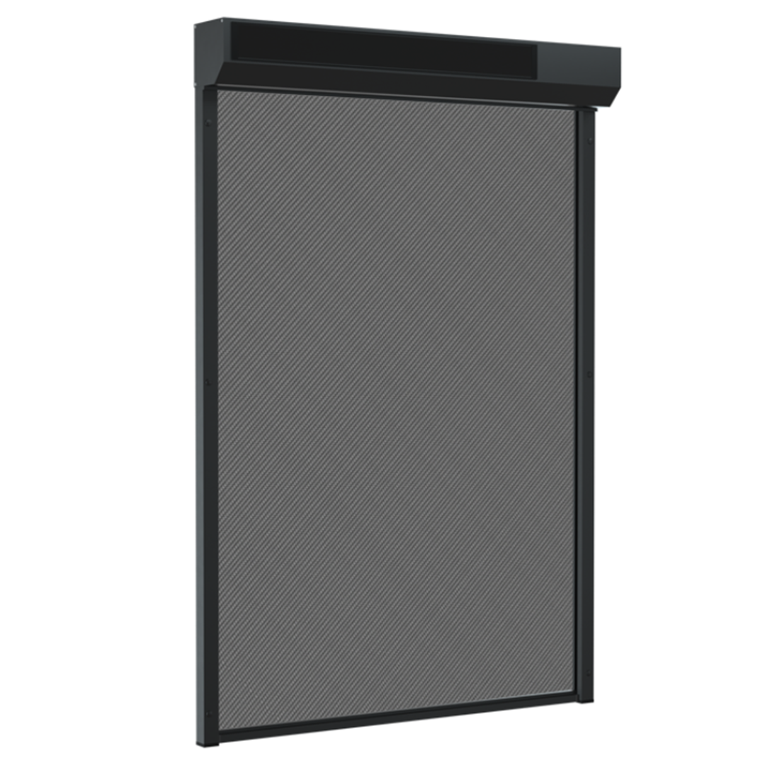 SUNFLECT® Solar Screen op maat - Zwartgrijze Afgeschuinde Omkasting en Grijs - wit 108101 Doek