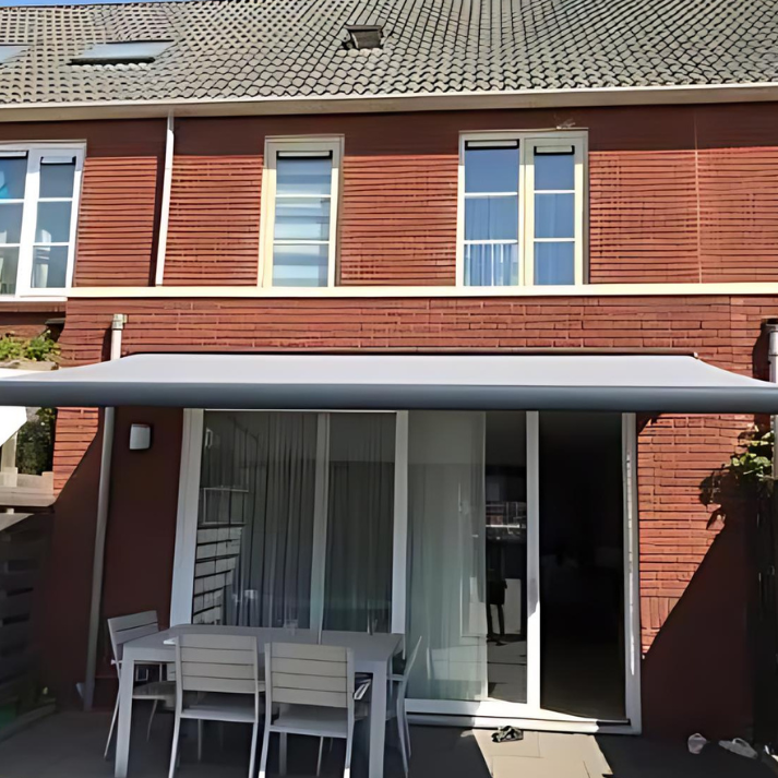 SUNFLECT® Terrasscherm op maat - Antraciet structuurlak (Ral 7016) en Effen grijs 31597 Doek